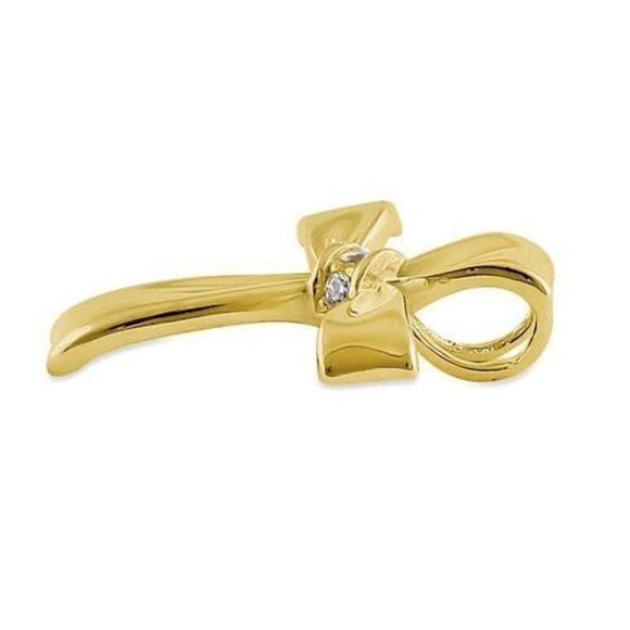 Solid 14K Yellow Gold Ribbon Cross CZ Pendant New - Picture 4 of 5